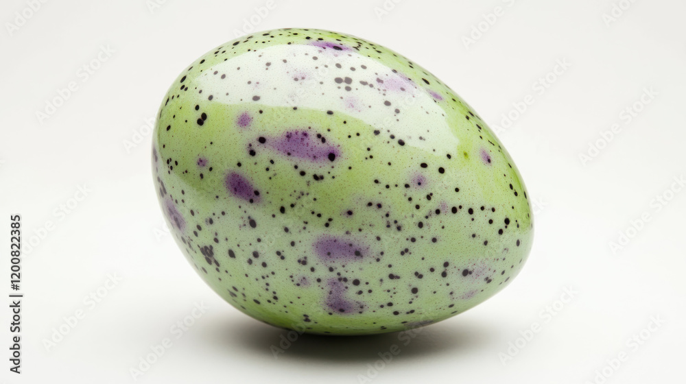 A whimsical green egg with irregular purple speckles, organic surface texture but refined for a smooth graphical style, vivid tones with clear edges A whimsical green egg with irregular purple speckles, organic surface texture but refined for a smooth graphical style, vivid tones with clear edges