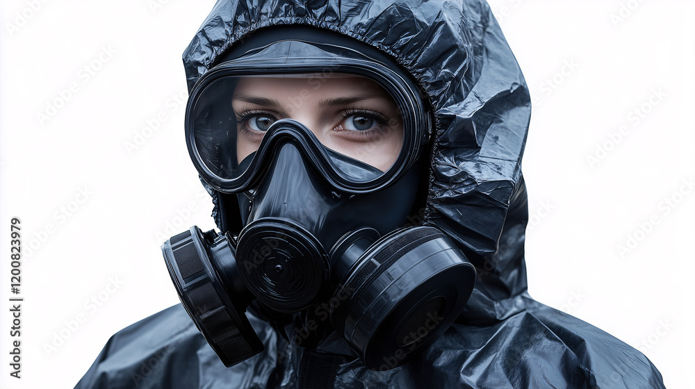 person in a protective suit and gas mask isolated on white background person in a protective suit and gas mask isolated on white background