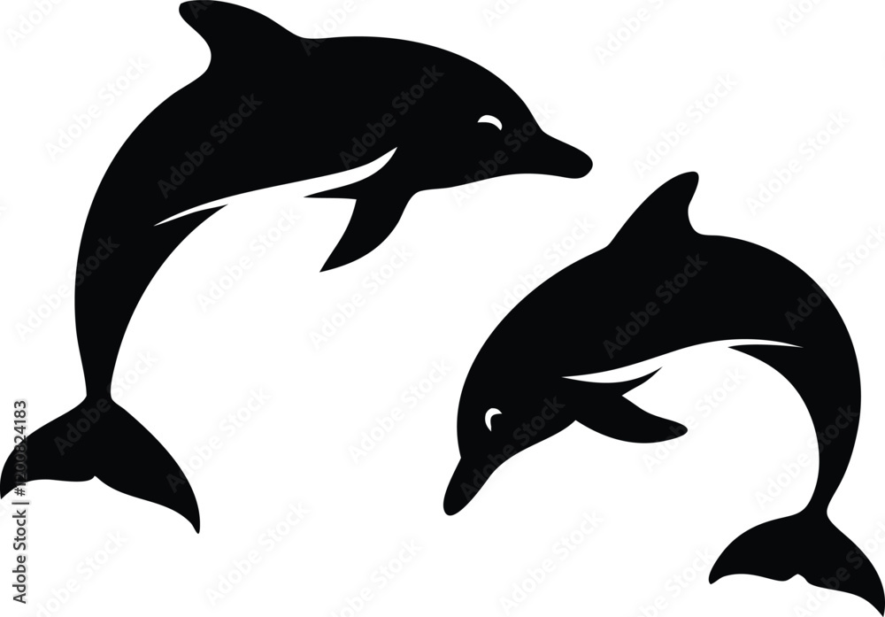 Fototapeta premium Dolphin Silhouette Vector: Elegant Marine Life Illustration for Creative Projects