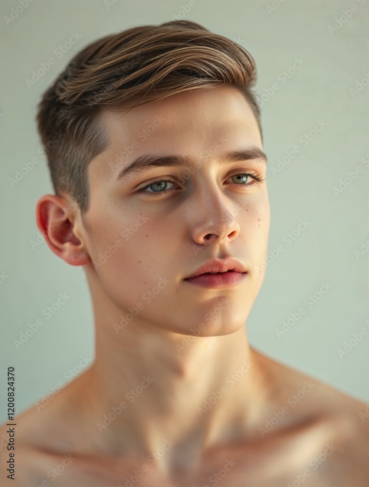 Young man with taper fade haircut looking confidently at camera. Generative AI