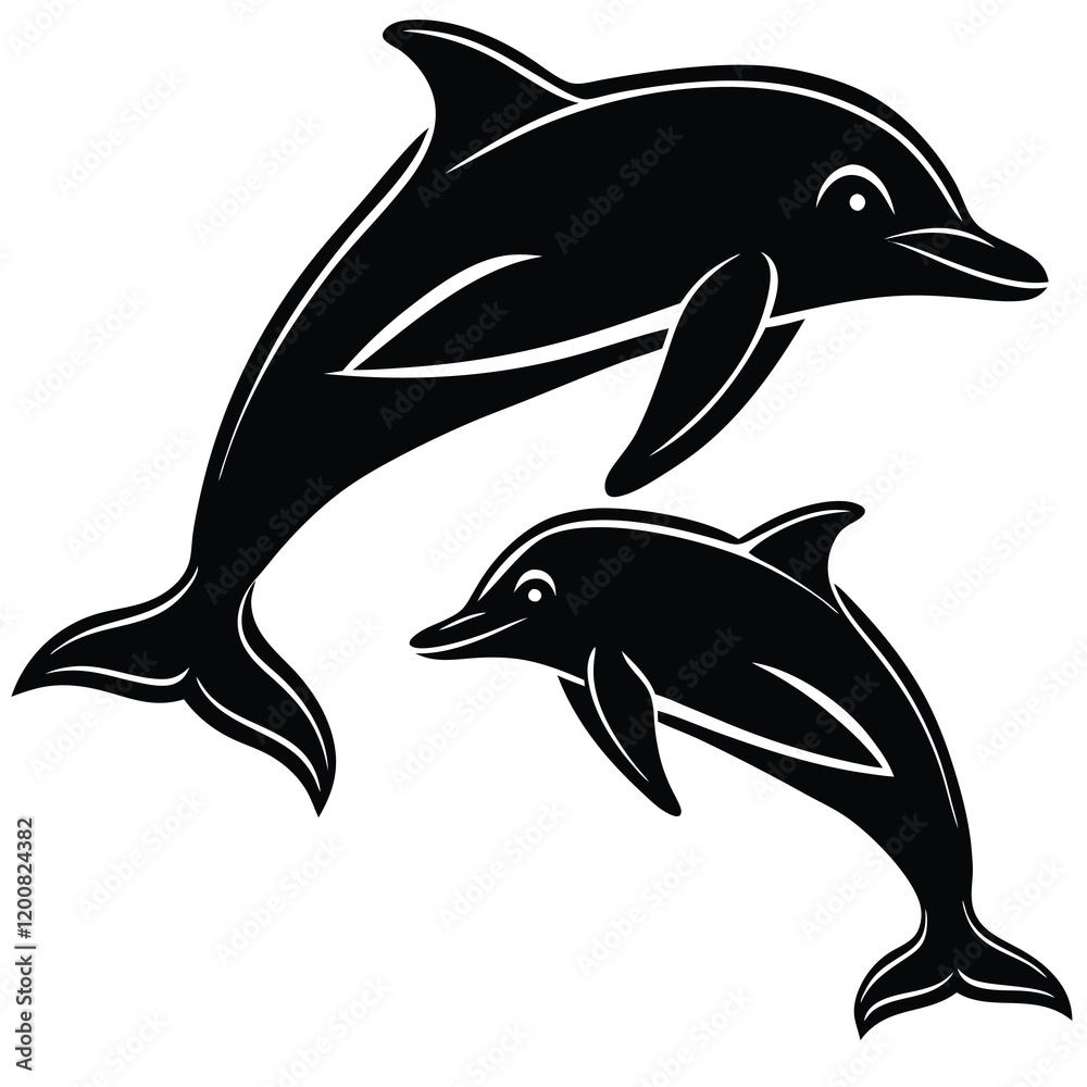 Fototapeta premium Dolphin Silhouette Vector: Elegant Marine Life Illustration for Creative Projects