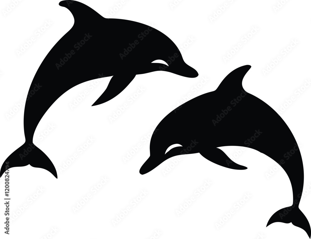 Obraz premium Dolphin Outline Vector: High-Quality Graphic for Nautical and Nature Designs 