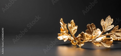 Golden leaf adornment on dark background. Elegant design for luxury event