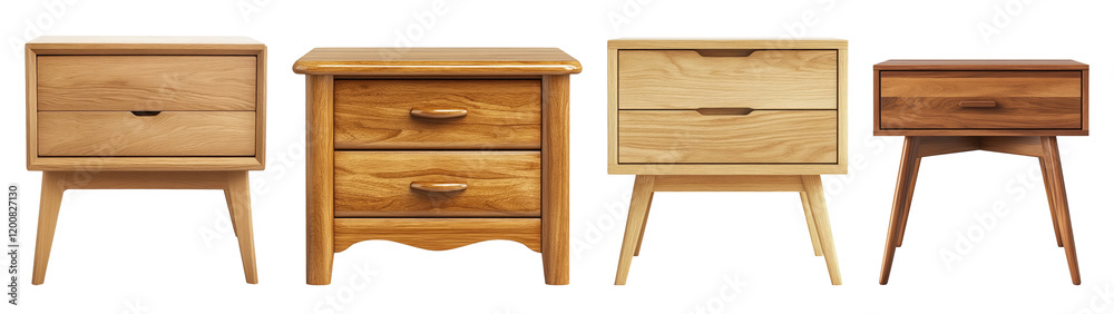 Set of wooden nightstands isolated on transparent background Set of wooden nightstands isolated on transparent background