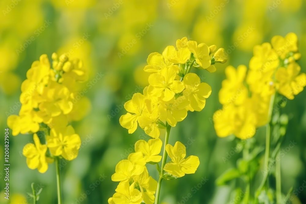 Blooming rapeseed flowers in field, sunny day, blurred background, agriculture Blooming rapeseed flowers in field, sunny day, blurred background, agriculture