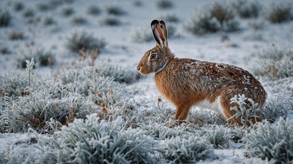 Fototapeta premium Rabbit in Frosty Landscape 