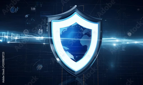 Digital shield animation representing secure systems and cybersecurity concepts with a futuristic network and technology background.