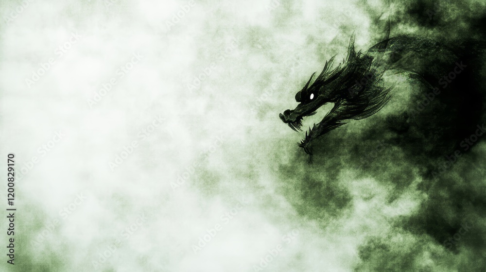Fototapeta premium Enigmatic Dragon Emerging from Green Mist