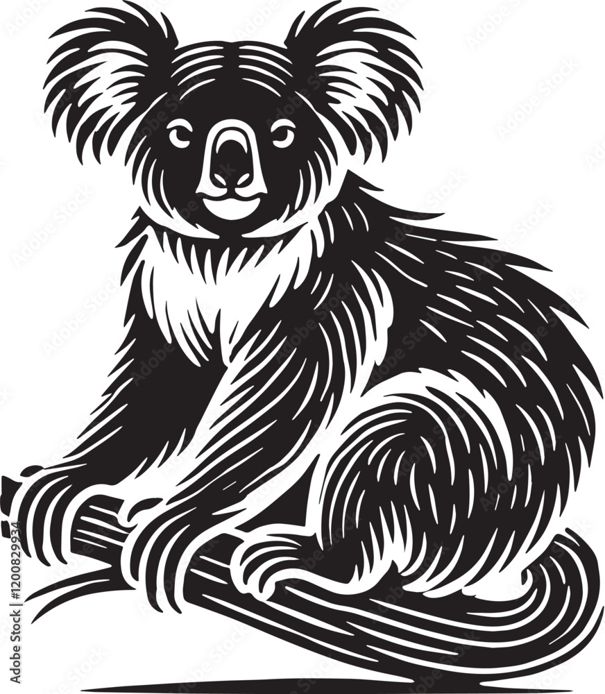 Obraz premium Black Color Koala Silhouette Vector Illustration, Solid White Background