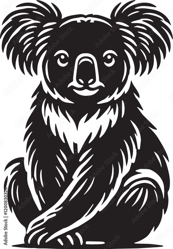 Fototapeta premium Black Color Koala Silhouette Vector Illustration, Solid White Background