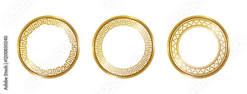 Greek circle pattern gold frame, round greek frame ornament, decorative frame, decoration elements vector illustration