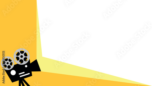 Retro cinema projector. Movie time. Vintage film camera reel. minimalist flat design vector illustration. Yellow background. Can used for presetation, advertising, marketing, banner, invitation, poste