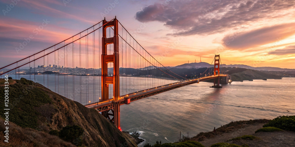 Obraz premium golden gate bridge city, Golden Gate Bridge at Sunset, San Francisco , CA