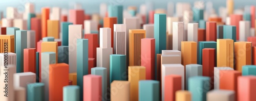 spending investment efficiency concept. Colorful abstract cityscape with vibrant skyscrapers in a modern design.