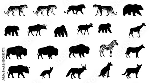 Vector silhouettes of wild animals.