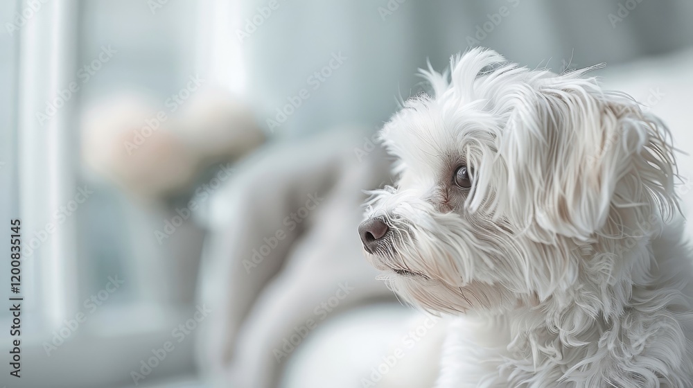 Close-up of a Maltese dog's expressive face, capturing its soulful eyes and fluffy fur.