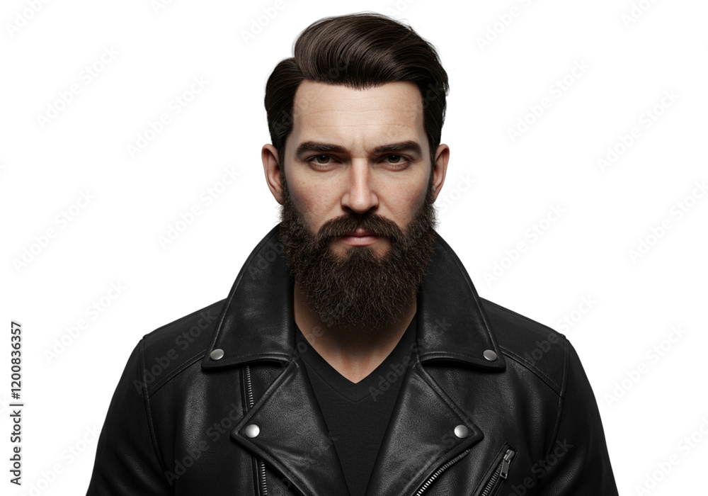 Portrait of a Man with Beard Wearing Black Leather Jacket Male Face Hair Dark Cool Model Style Image Portrait of a Man with Beard Wearing Black Leather Jacket Male Face Hair Dark Cool Model Style Image