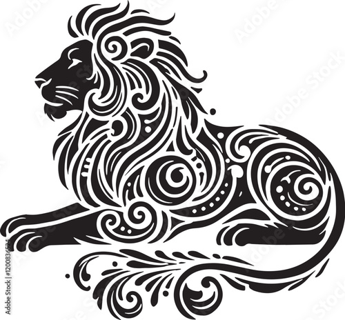 Wallpaper Mural Black Color Lion Silhouette Vector Illustration, Solid White Background Torontodigital.ca
