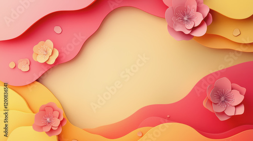 Vibrant pink and yellow background with beautifully crafted paper flowers perfect for celebrations events or creative art projects exuding cheerful and playful vibes in photography