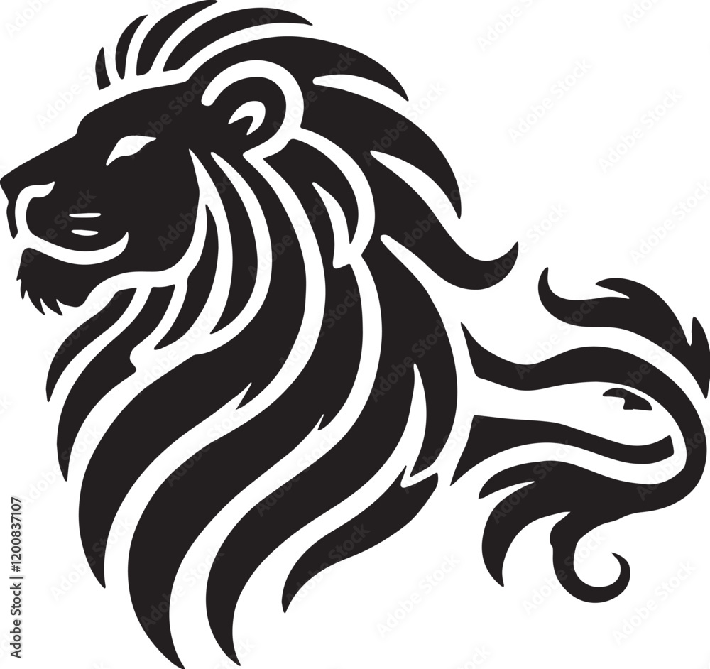 Obraz premium Black Color Lion Silhouette Vector Illustration, Solid White Background