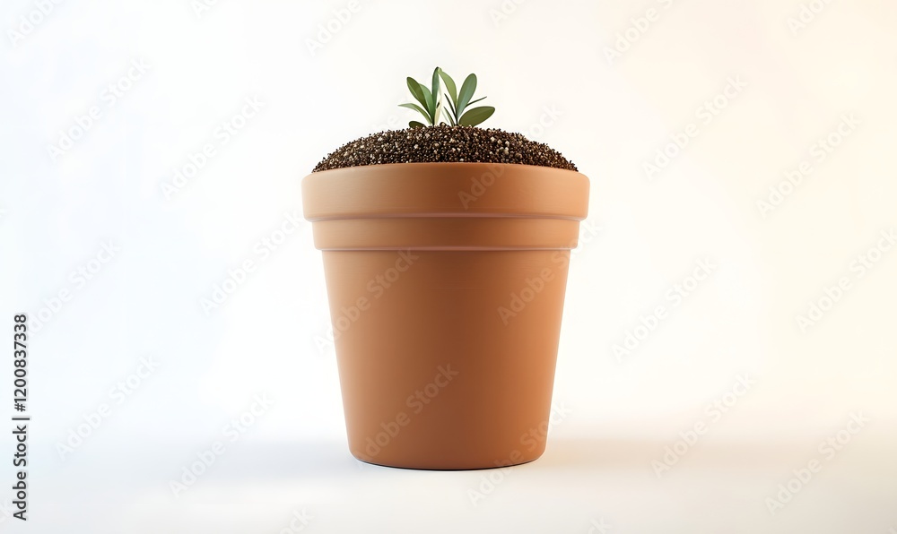 Fototapeta premium Small plant seedling in terracotta pot.