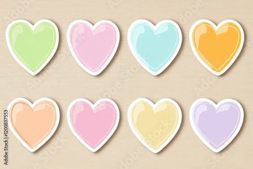 Sets of heart-shaped stickers in various pastel colors offer a fun way to enhance crafts, cards, and decorations for occasions like Valentine's Day photo