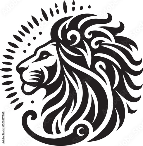 Wallpaper Mural Black Color Lion Silhouette Vector Illustration, Solid White Background Torontodigital.ca