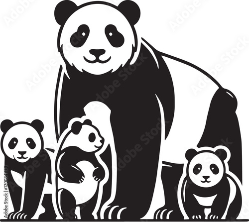 Black Color Panda Silhouette Vector Illustration, Solid White Background photo