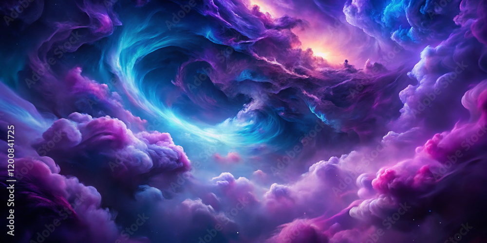 Obraz premium Swirling cosmic clouds in vibrant purple and blue hues