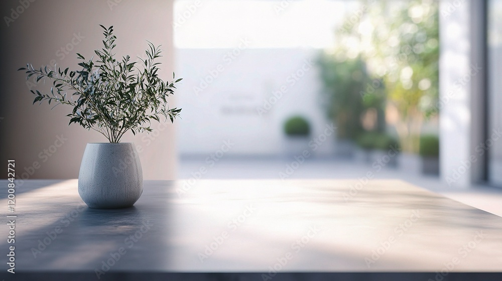 Fototapeta premium Modern Stylish Office Mockup with Sleek Table and Greenery