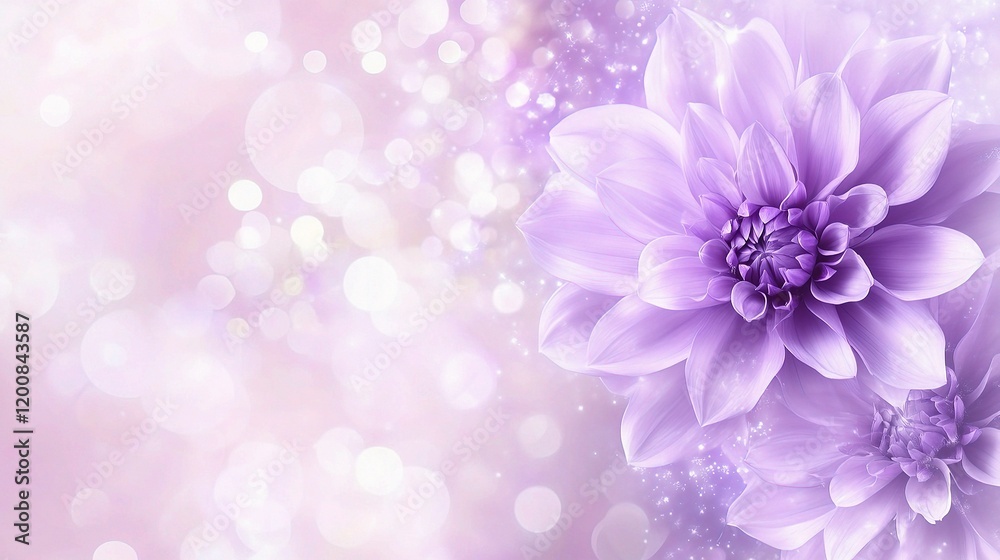 Obraz premium Elegant Dahlias in Bloom: Delicate purple dahlias, with intricate petal arrangements, dance in a dreamy, soft-focus ambiance. Their gentle forms evoke feelings of serenity and romance.