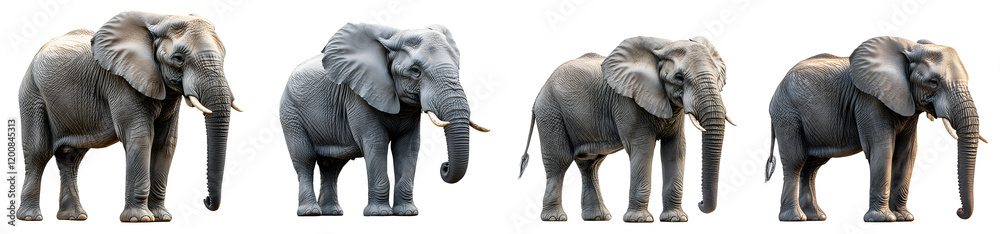 Obraz premium Majestic Elephants: Wildlife, Nature, Animals, Safari, African Mammals isolated on a transparent PNG background, white background, cut out