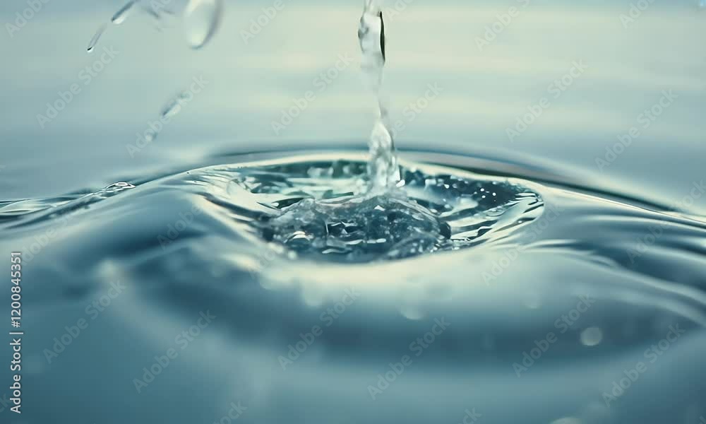 Close-up of water splash creating ripples in a serene environment, highlighting fluid motion and tranquility Close-up of water splash creating ripples in a serene environment, highlighting fluid motion and tranquility