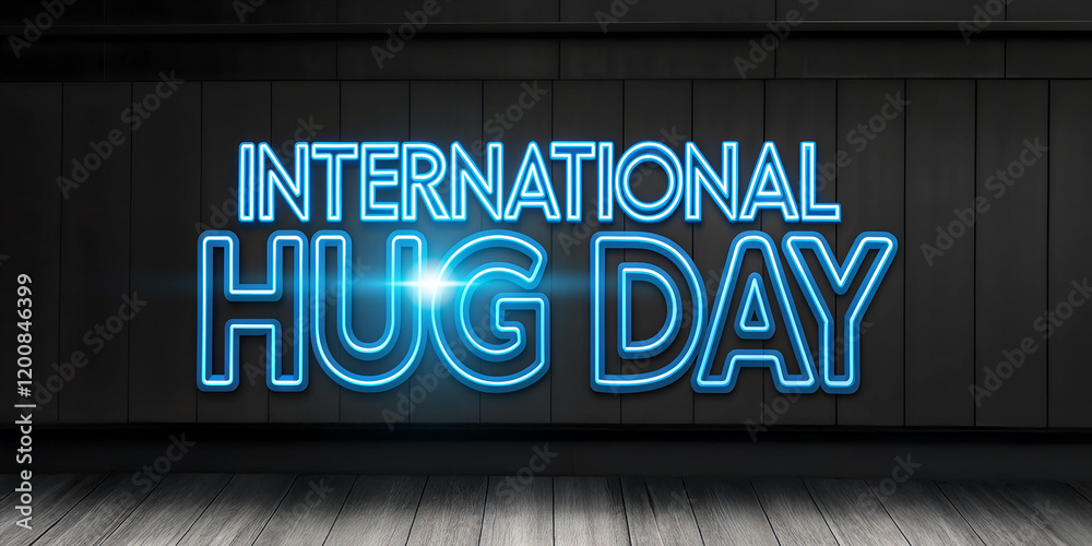 Hug Day wallpaper with blue glowing text and design elements. Black illustration background. Hug Day wallpaper with blue glowing text and design elements. Black illustration background.