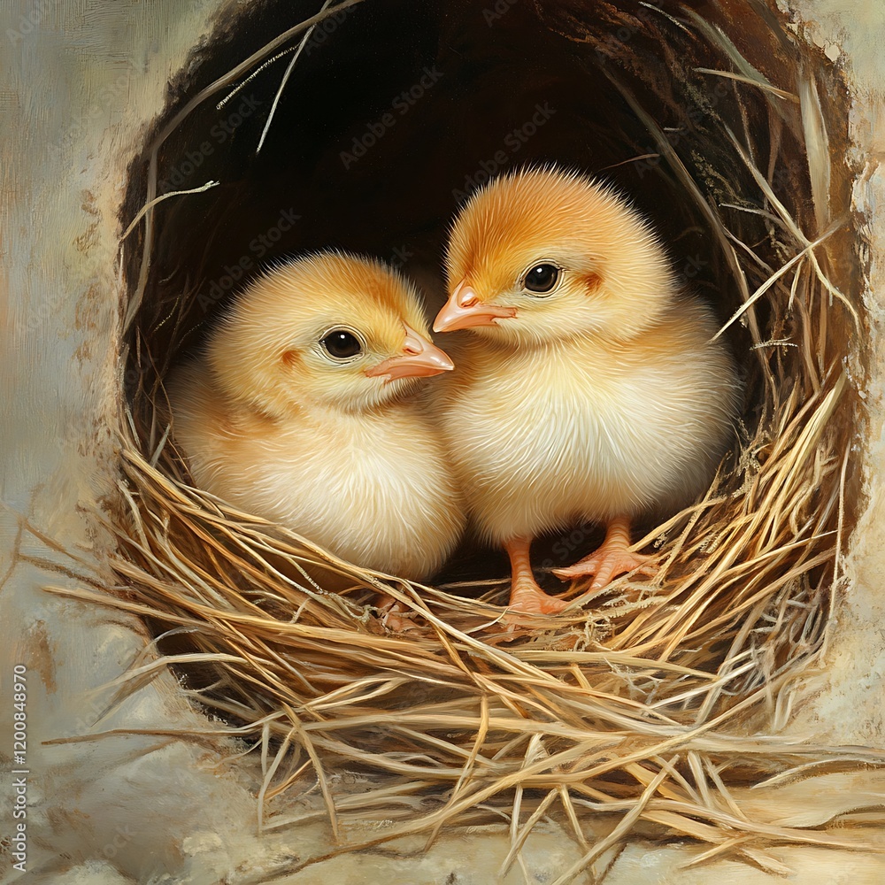 Adorable Baby Chicks in a Nest Adorable Baby Chicks in a Nest