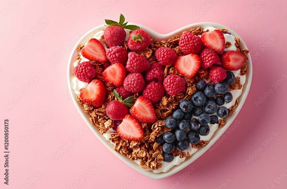 Heart Shaped Granola Bowl with Berries and Yogurt Heart Shaped Granola Bowl with Berries and Yogurt
