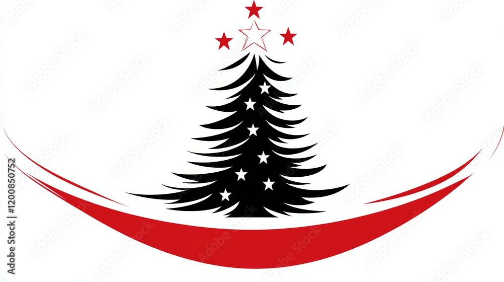 Festive Christmas Tree Design with Red Swirl Background Festive Christmas Tree Design with Red Swirl Background