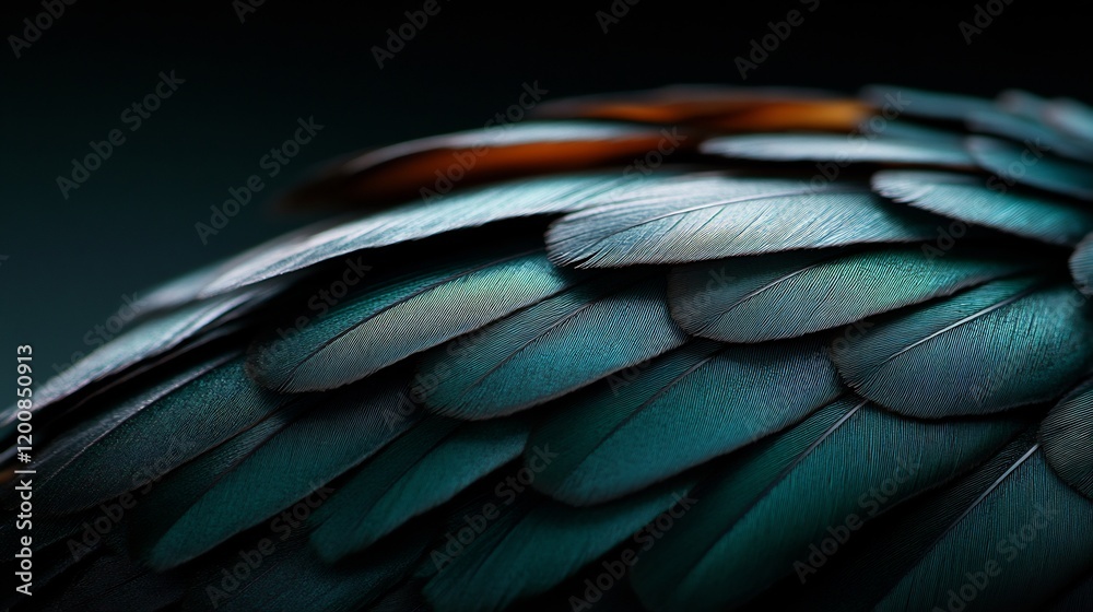 Obraz premium Teal Feathers: A Close-Up Macro Photography of Avian Plumage