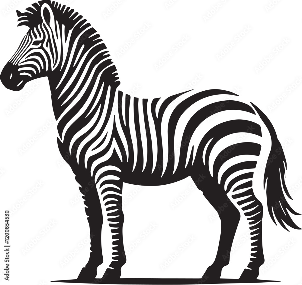 Obraz premium Black Color Zebra Silhouette Vector Illustration, Solid White Background