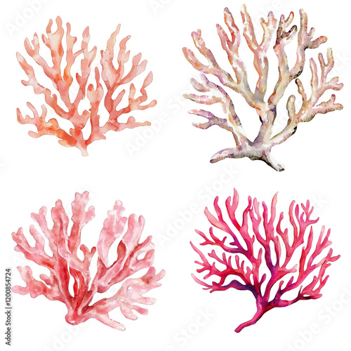 Vibrant coral species underwater ecosystem watercolor illustrations marine environment aesthetic viewpoint ocean life art photo