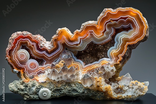 Red agatized fossil coral symbiosis of agate and crystal