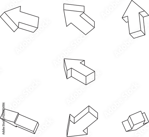立体的な矢印のセットイラスト　線画