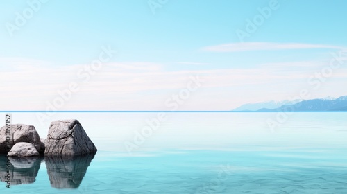 Calm lake with rocks and mountains