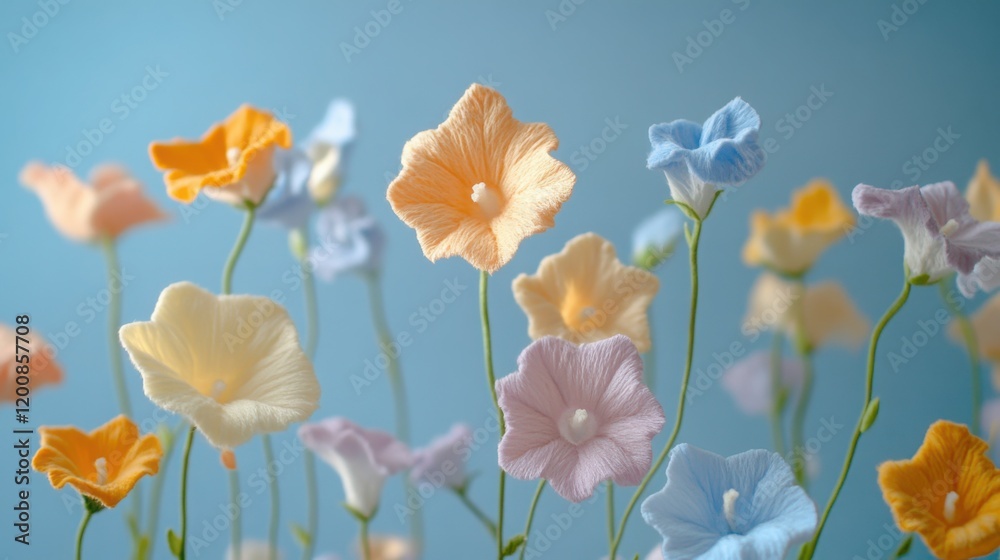 Fototapeta premium Tender Nicotiana flowers, pastel floral wallpaper, cotton fabric texture, delicate aesthetic effect