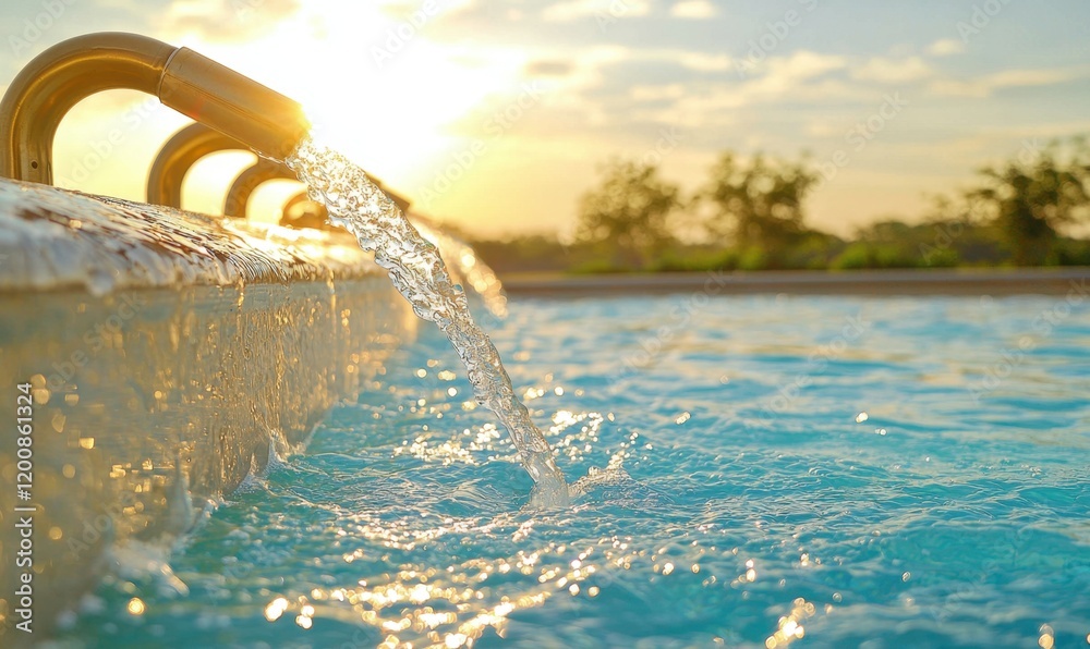 Fototapeta premium Water desalination plant sunset view coastal area