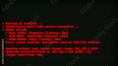 Retro Hacking Coding UI Text Animation – Glowing Red 4K Technology Motion Graphics