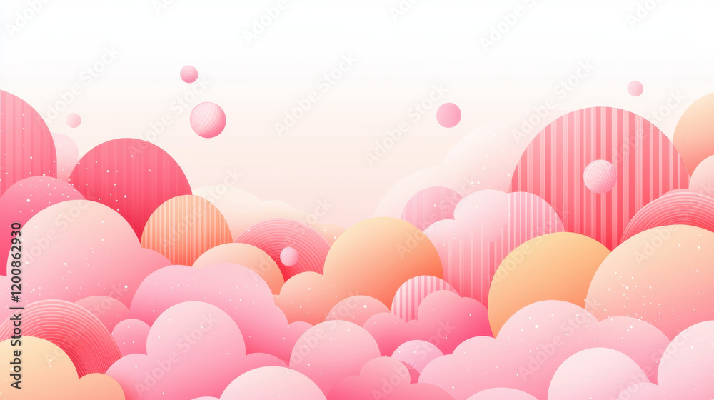 Soft pink and orange clouds with gradient layers and subtle patterns create dreamy and serene atmosphere