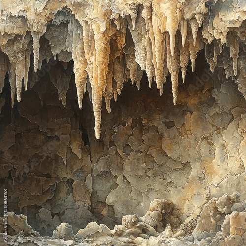 A mystical cave adorned with stalactites. Ideal for fantasy settings, game backgrounds, or atmospheric illustrations.