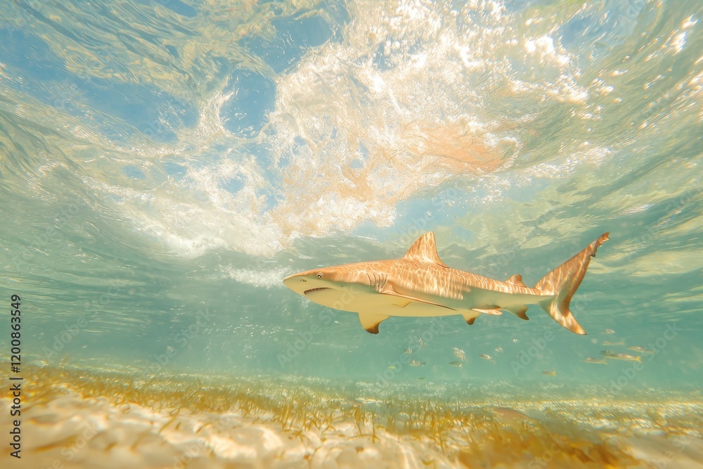 Lemon shark predation in ocean's clear depths Lemon shark predation in ocean's clear depths