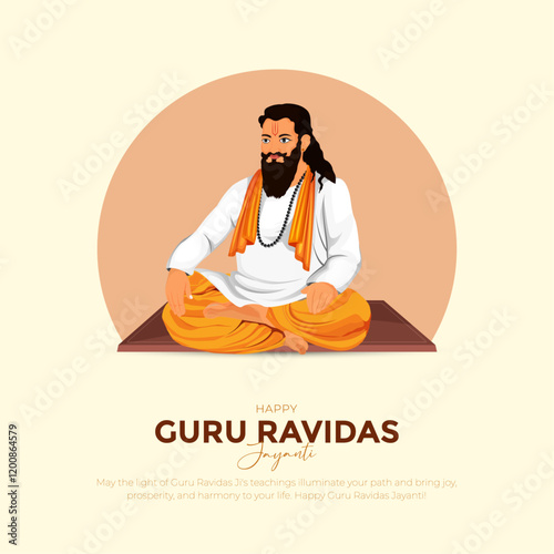 Happy Guru Ravidas Jayanti Post. Birth Anniversary of Sant Ravidas Celebration. Minimal and Modern Poster of Guru Ravidas Vector Illustration